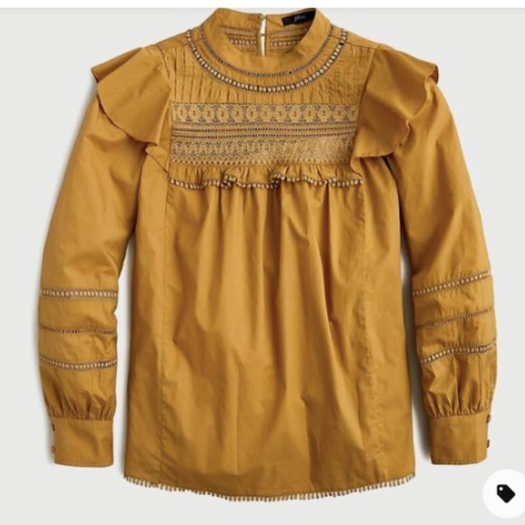 Jcrew Crochet Lace Ruffle Top - Gold - Picture 1 of 4